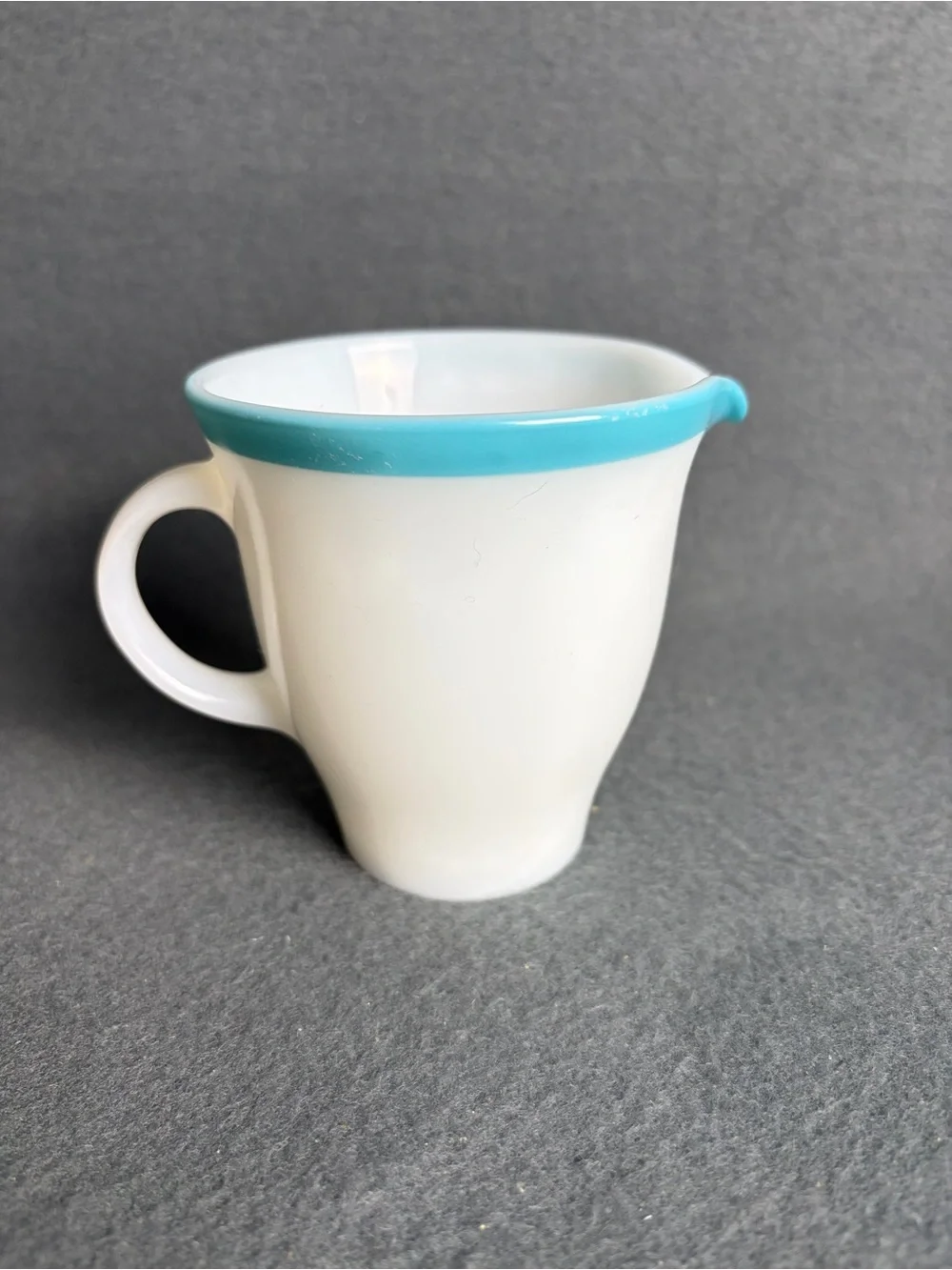 MCM Vintage 1950s Pyrex Turquoise Blue Rim Sugar Bowl W/ Lid and Creamer Set